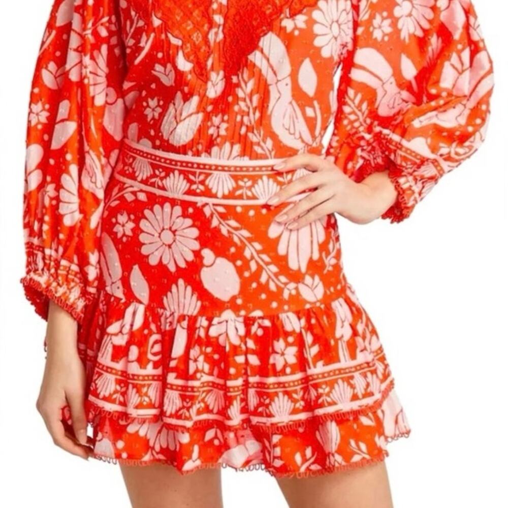 FARM Rio Orange Neon Jungle Tiered Mini Skirt – Size S $135